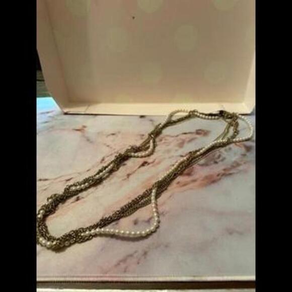 Vintage-Inspired Pearl and Chain Layered Necklace - Picture 1 of 2